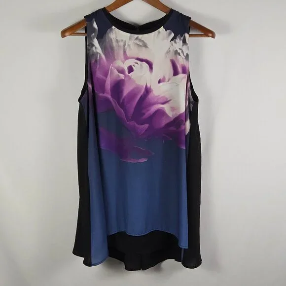 Alfani Navy Tunic with Purple Floral Front Panel - Picture 1 of 9